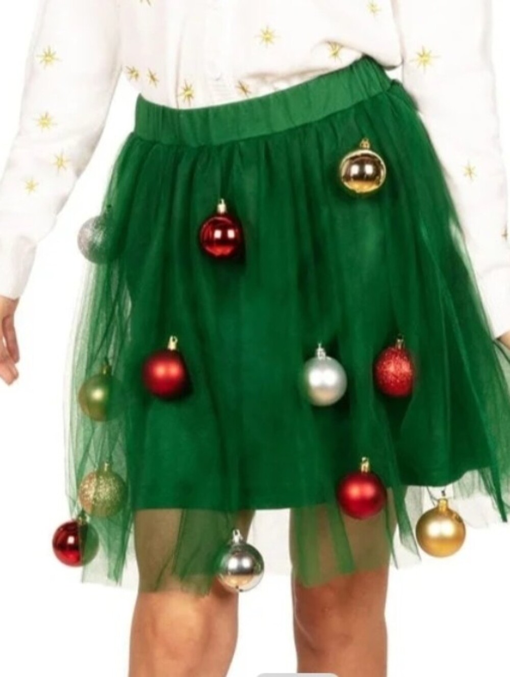 Tipsy Elves, Festive Tree Skirt w/Ornament Accents, Green, Size Small